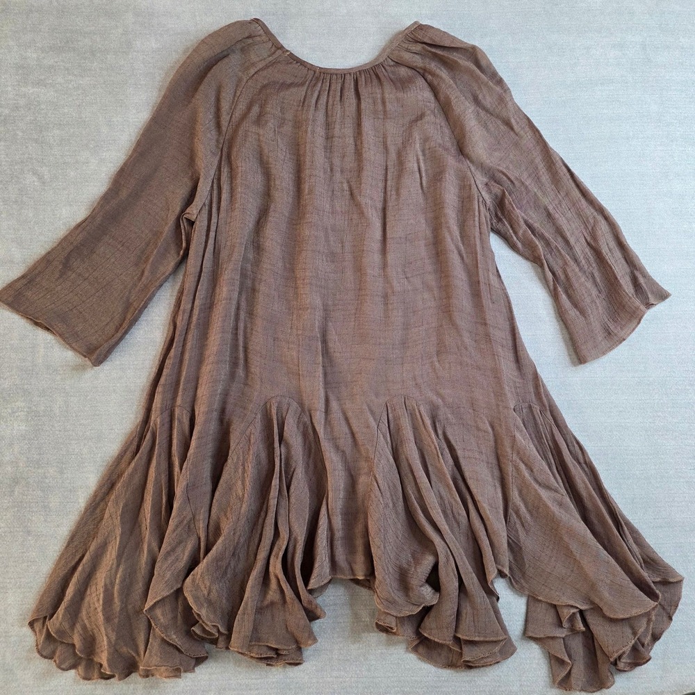Indigo Soul Tunic Shirt Womens Medium Brown Excellent Boho Ruffle Fairycore - Picture 3 of 8